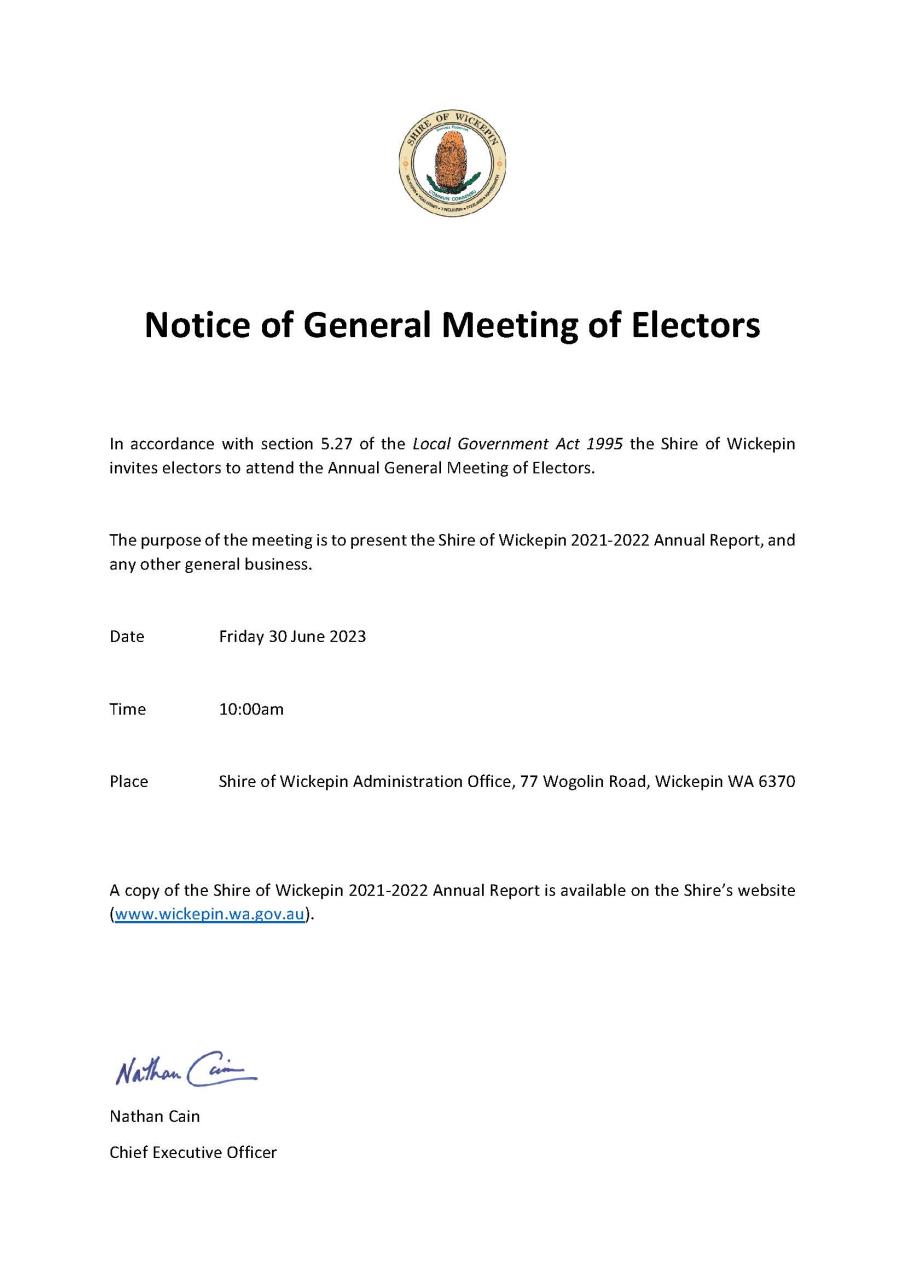 Notice of General Meeting of Electors