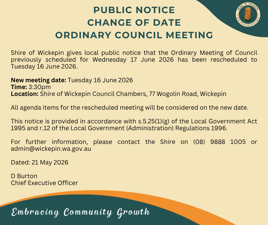 June Ordinary Council Meeting Change of Date