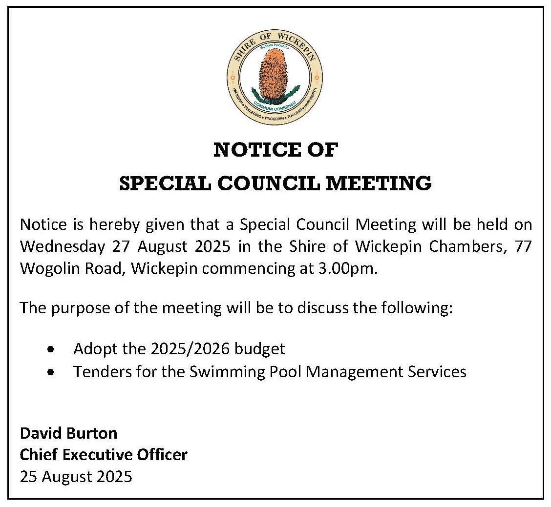 Notice of Special Council Meeting