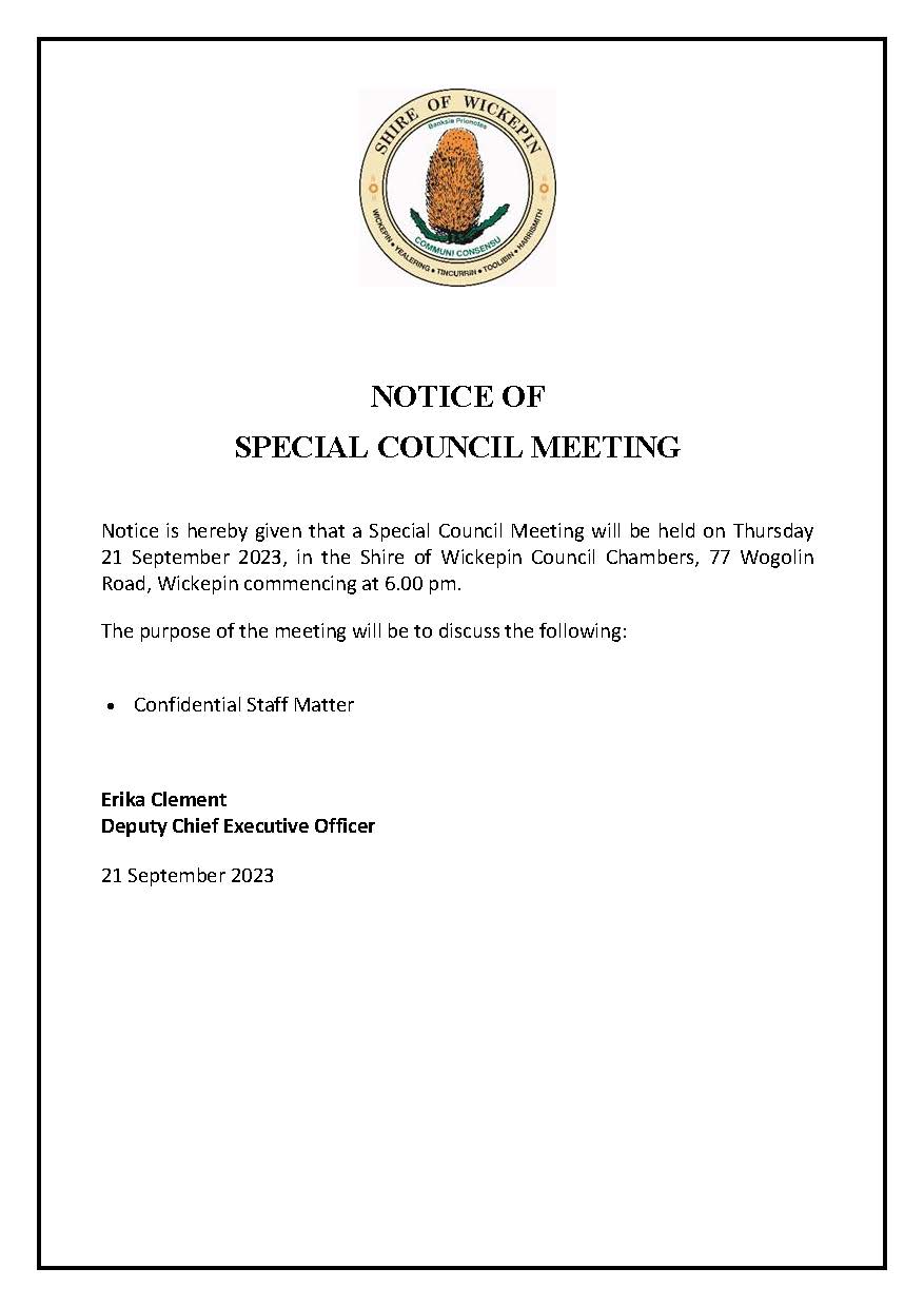 Notice of Special Council Meeting
