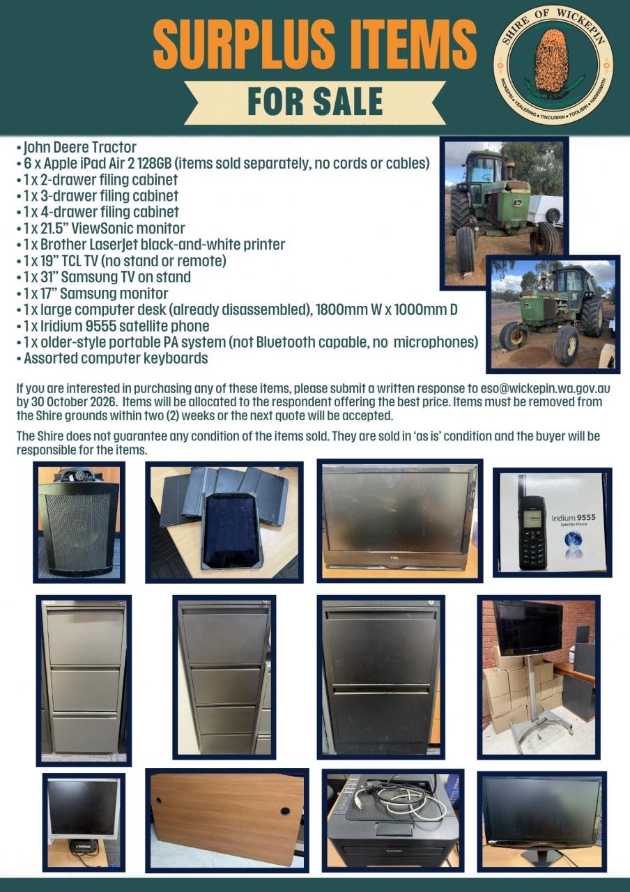 Shire of Wickepin - Surplus Items for Sale