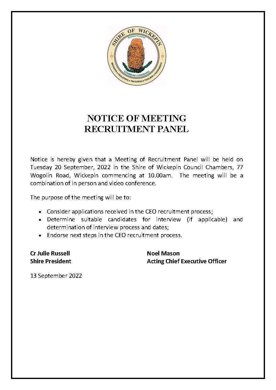 Notice of Meeting - Recruitment Panel