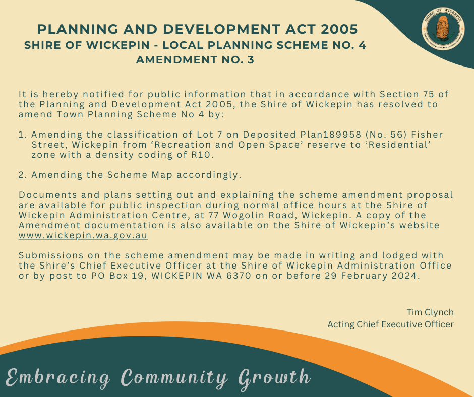Shire of Wickepin Local Planning Scheme No. 4 - Amendment No. 3