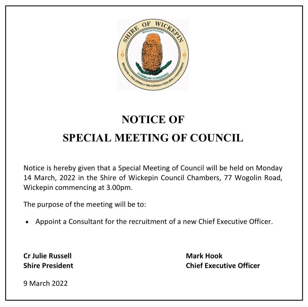 Notice of special meeting of Council