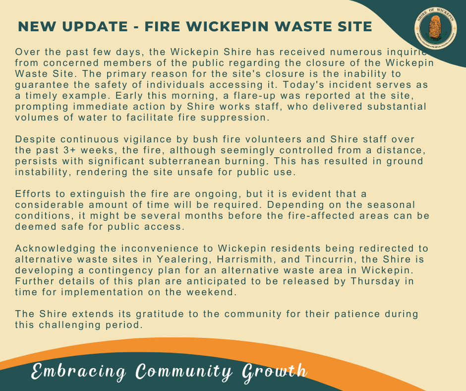 Update - Fire at Wickepin Waste Site